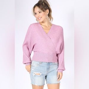 Liliana Rib Crossover V-neck Versatile Sweater in Lilac Small